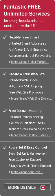 Fantastic FREE Unlimited Services for every freeola internetcustomer in the UK!