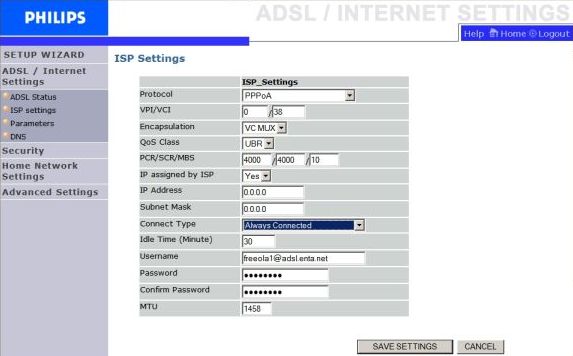 Philips router configuration settings