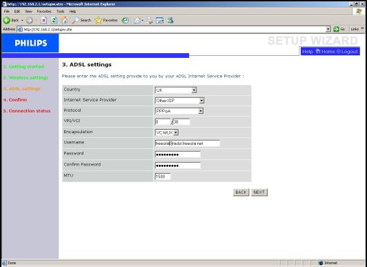 Philips / SMC router configuration settings