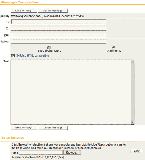 Freeola Webmail message composition page