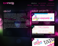 Screenshot of the tommedia design homepage