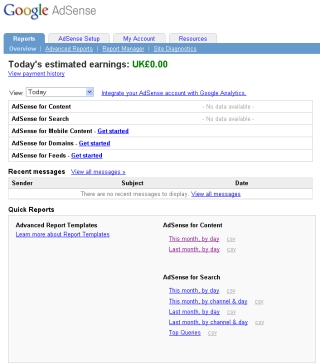 Select the AdSense Set Up tab