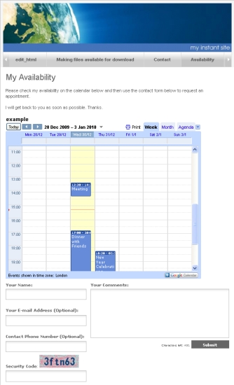 Calendar on the live Page