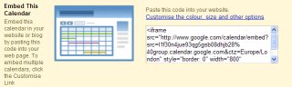 HTML Code for Calendar