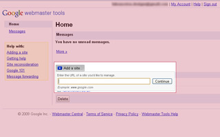 Google Webmaster Tools site entry