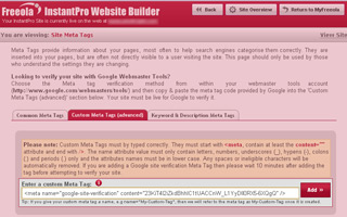 Adding Meta Tag on InstantPro