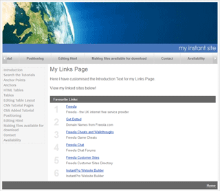 A completed Links Page