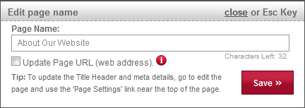 Edit page name box