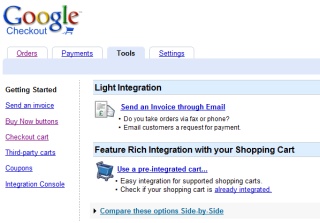 Google Checkout Tools Menu