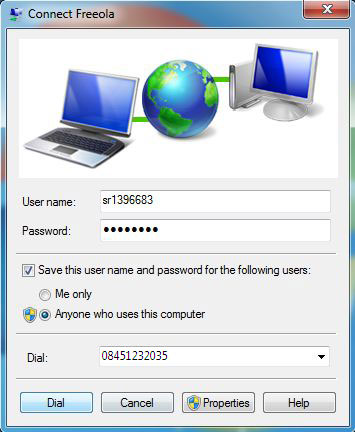 Win7 Dialup Screen