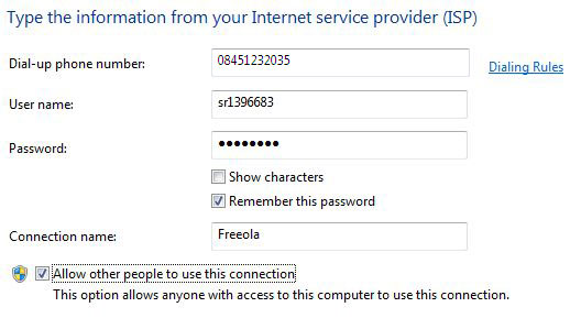 Win7 Dialup Configuration Win7 Dialup Configuration