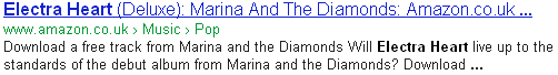 Result listing from Google for the album "Electra Heart" sold by Amazon