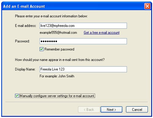 Window Live Mail Enter Email Address and Password
