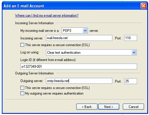 Window Live Mail Enter Server Settings