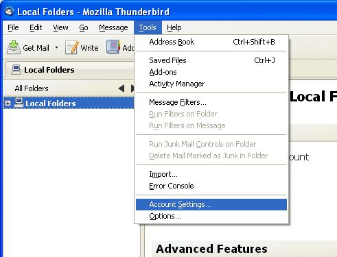 Thunderbird Tools Menu