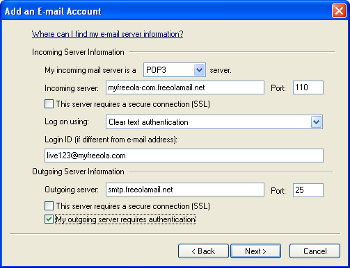 Window Live Mail Enter Server Settings Email Pro