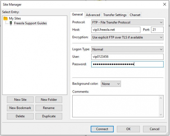 Site Manager in Filezilla Filezilla Site Manager