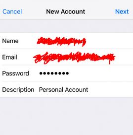Basic Email Details in Mail iPhone New Account Details