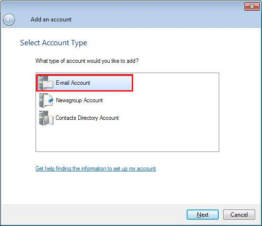 Select your Account Type Windows Live Mail Account Type