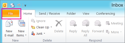 File Menu in Outlook Outlook 2010 File Menu