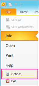 Options Menu in Outlook 2010 Outlook 2010 Options Menu