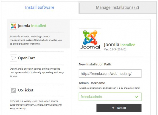 Joomla Installation One Click Install Joomla