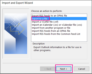 Exporting to a File Export to a File in Outlook