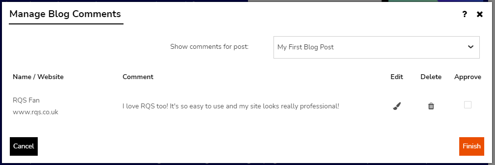 RQS Manage Blog Comments