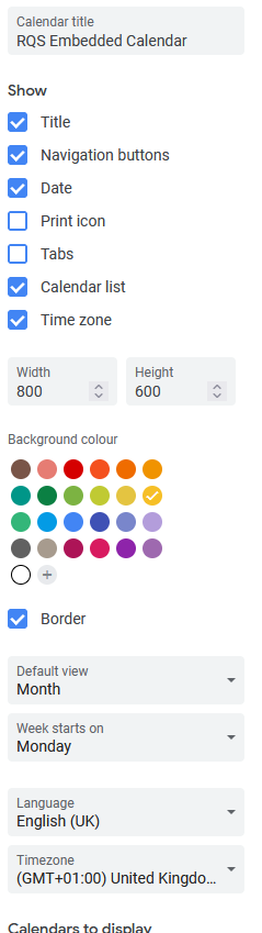 RQS Google Calendar Embed