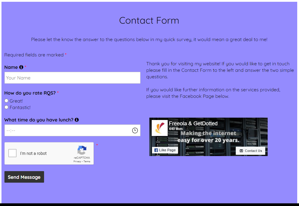 Adding a Contact Form to your RQS pages
