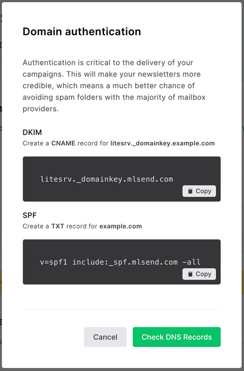 MailerLite DNS Records