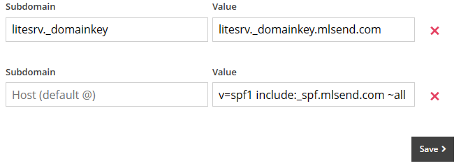 MailerLite DNS Records