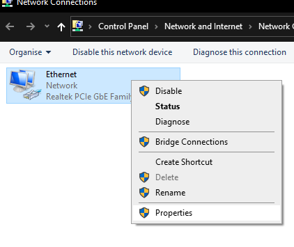 Windows 10 Network Properties