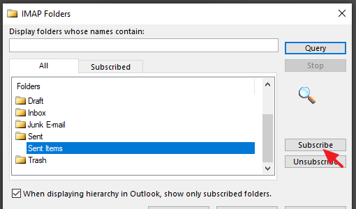 Outlook IMAP Folders Subscribe