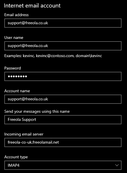 Windows 10 Mail Incoming Settings