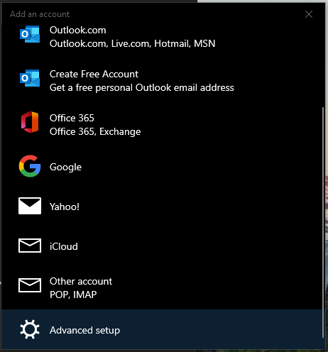 Choose An Account Windows 10 Mail Advanced Setup