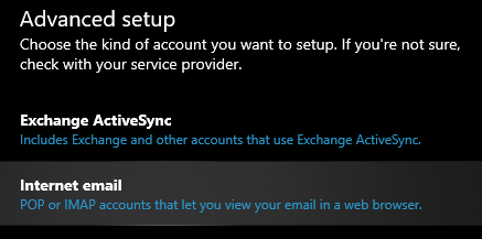 Set up Internet Email in Mail Windows Mail Advanced Setup