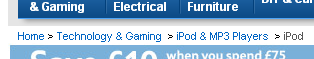 Breadcrumb example from the Tesco web site