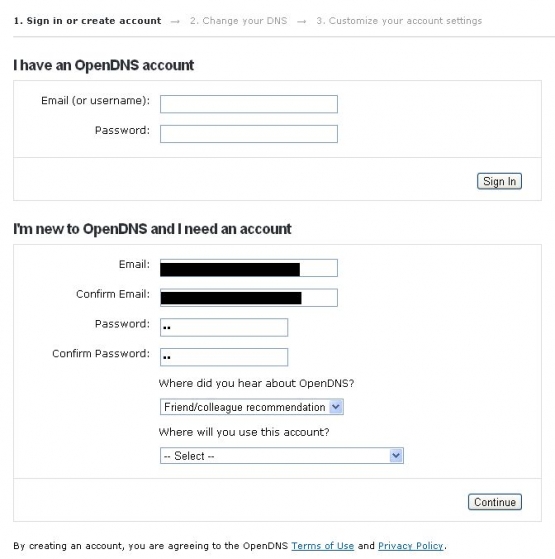 OpenDNS Signup OpenDNS Signup