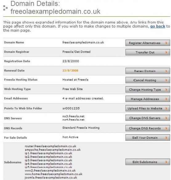 Freeola DNS Control Panel