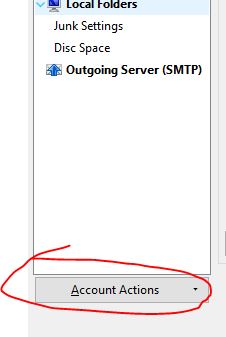 Account Actions in Thunderbird Account Actions option Thunderbird 60