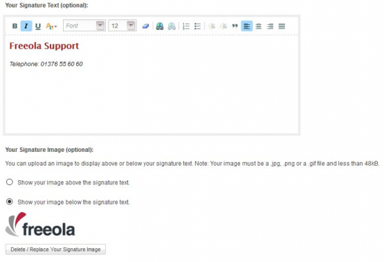 Text and Image Signature Freeola Webmail Signature