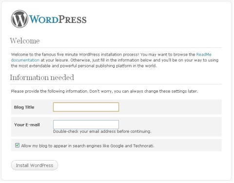 Wordpress Welcome Screen