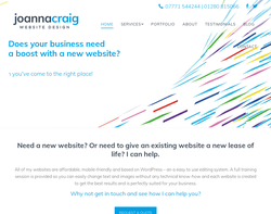 Screenshot of the Joanna Craig Website Design homepage